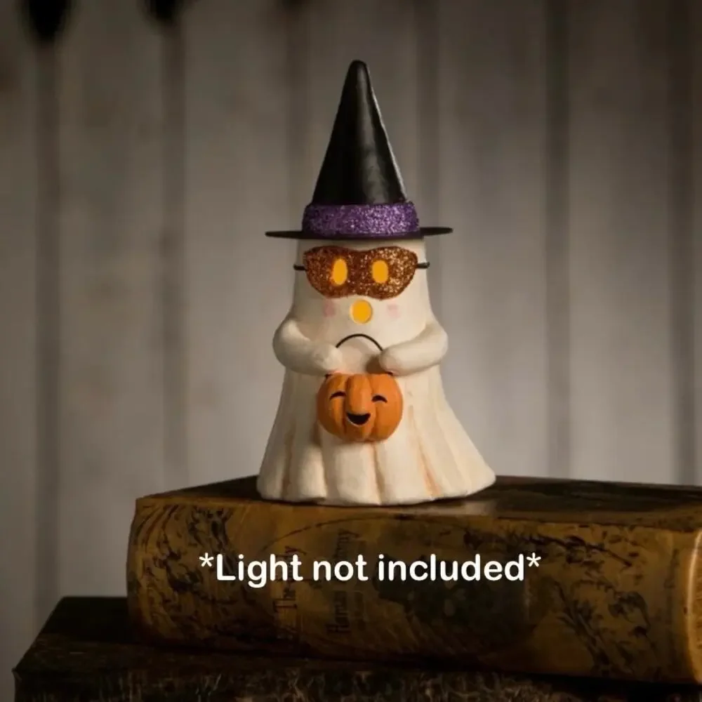 Bethany Lowe Witchy Ghost With Pumpkin Bucket & Witch Hat Halloween Figure New
